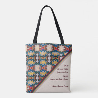 Bolso De Tela Tan, Blue, White & Red Tribal Inspired Wisdom