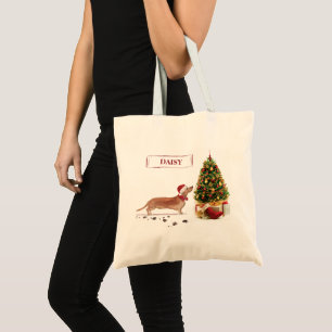 Bolso De Tela Tan Dachshund graciosos Navidades perro con árbol