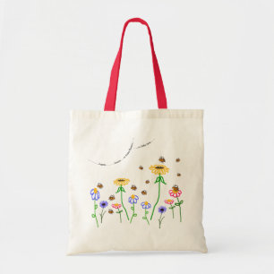 Bolso De Tela 'Tantas Flores', abejas y flores Tote Bag.