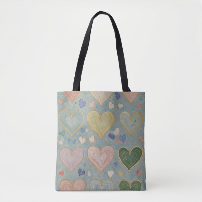 Bolso De Tela Tapiz del corazón Pastel (Anverso)