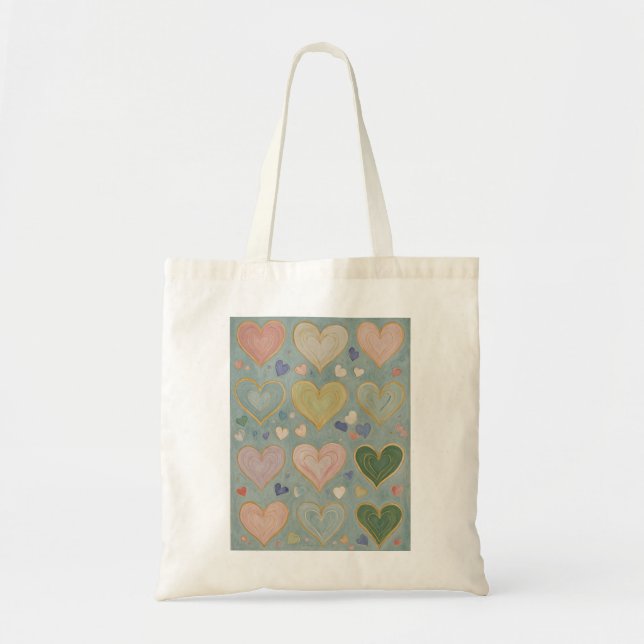Bolso De Tela Tapiz del corazón Pastel (Frente)