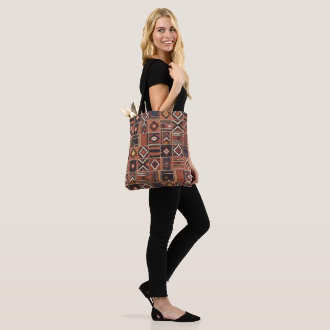 Bolso De Tela Tapiz geométrico de Kilim de patchwork rústico (Puesto)