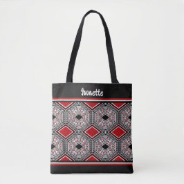 Bolso De Tela Tapiz Tribal Rojo, Blanco y Negro
