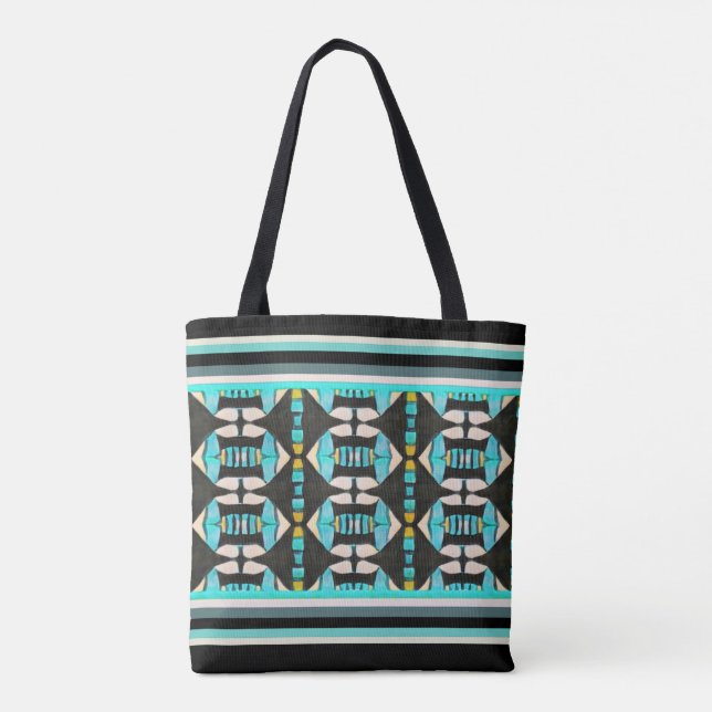 Bolso De Tela Tapiz Tribal Turquesa (Reverso)
