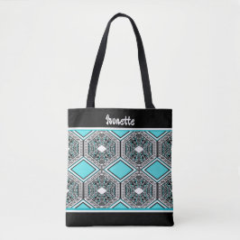 Bolso De Tela Tapiz Tribal Turquesa, Blanco y Negro