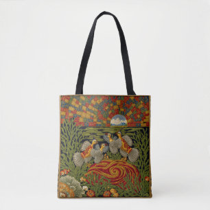 Bolso De Tela Tapiz verde estilo retro aves exóticas