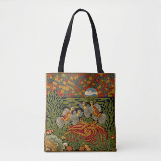 Bolso De Tela Tapiz verde estilo retro aves exóticas