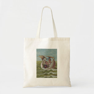 Bolso De Tela Tarjeta antigua de Pascua Niños de huevo navegando