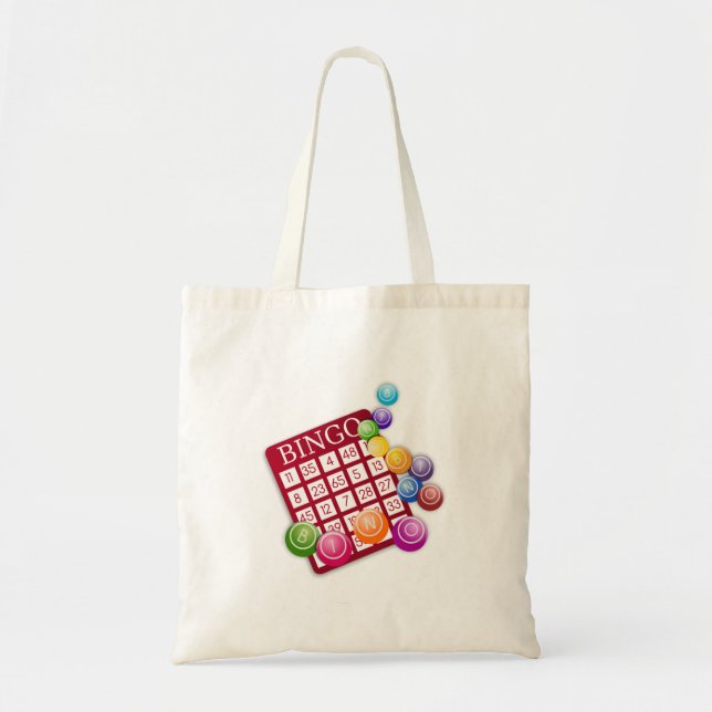 Bolso De Tela Tarjeta BINGO con bolas BINGO (Frente)