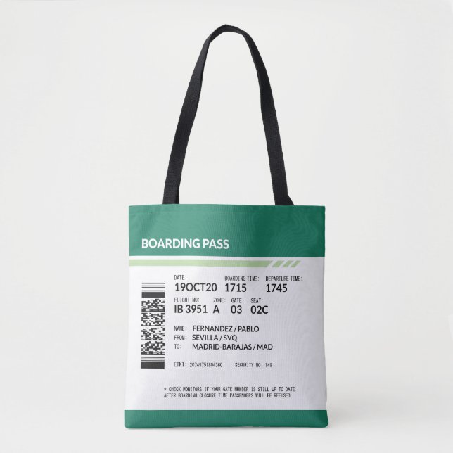 Bolso De Tela Tarjeta de embarque - Verde (Anverso)