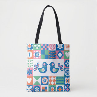 Bolso De Tela Tarjeta floral folclórica: Diseño escandinavo.