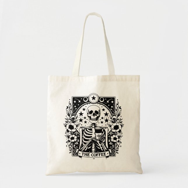 Bolso De Tela Tarjeta Tarot monocroma "El café" Skeleton | (Frente)