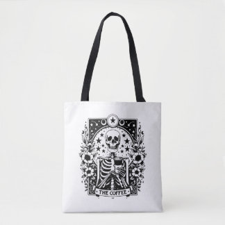 Bolso De Tela Tarjeta Tarot monocroma "El café" Skeleton |