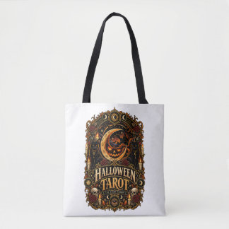 Bolso De Tela Tarot de Halloween Vintage Luna Mística y Gato Neg