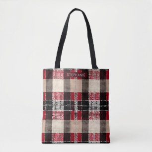 Bolso De Tela Tartán clásico rojo y negro - Tejido rústico