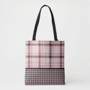 Bolso De Tela Tartán colocado en rosa, rosa, negro y blanco