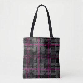 Bolso De Tela Tartan escocés negro gris y rosa estampado a cuadr