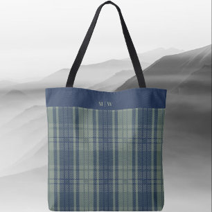 Bolso De Tela Tartan Plaid - Azul marino y Verde pizarra