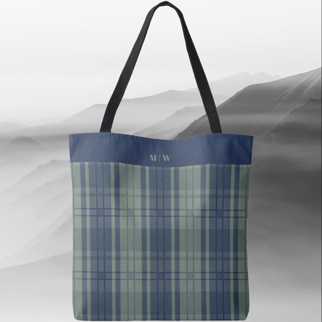 Bolso De Tela Tartan Plaid - Azul marino y Verde pizarra (Tartan Plaid - Navy Blue and Slate Green Tote Bag by Leapfroglisics Shop)