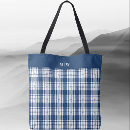 Bolso De Tela Tartán Plaid - Azul y blanco de la marina