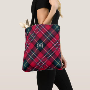 Bolso De Tela Tartán rojo sin sus iniciales 