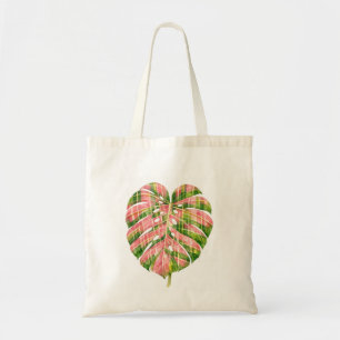 Bolso De Tela Tartan rosa Monstera escocés Acuarela Botánico
