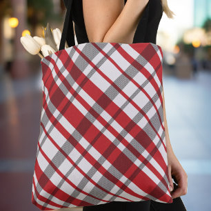 Bolso De Tela Tartán tartán blanco y gris rojo en diagonal