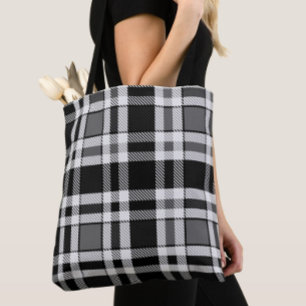 Bolso De Tela Tartán Tartán Tartán de plástico blanco gris negro