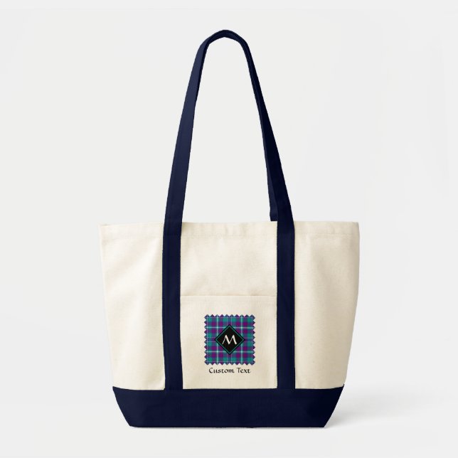 Bolso De Tela Tartán verde marino, púrpura y azul (Frente)