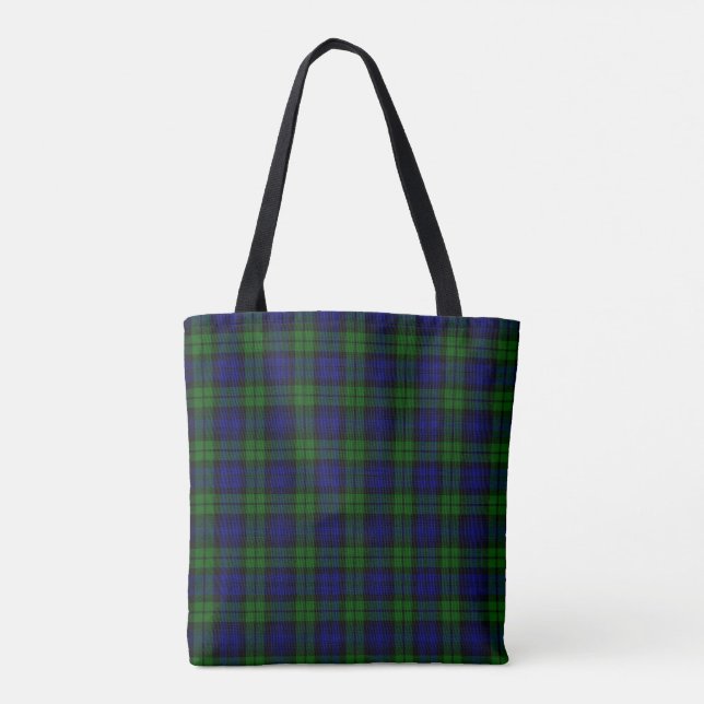 Bolso De Tela Tartán verde y marino (Reverso)