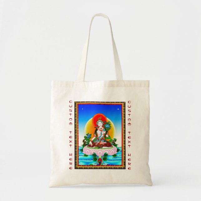 Bolso De Tela Tatuaje blanco de Tara del thangka tibetano (Frente)