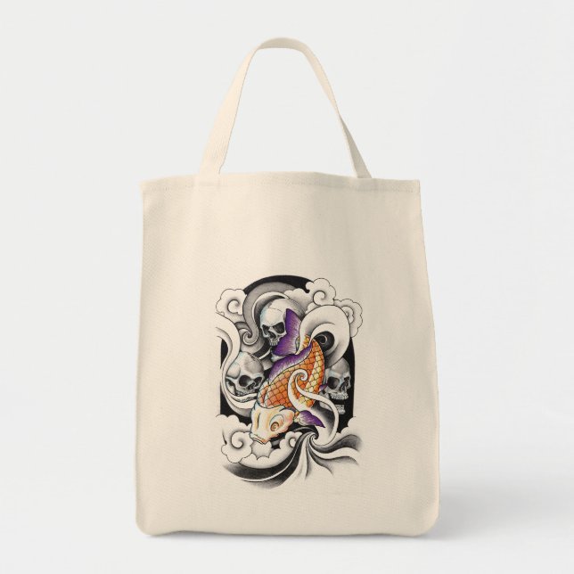 Bolso De Tela Tatuaje oriental fresco del cráneo de la carpa de (Frente)