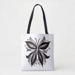 Bolso De Tela Tatuaje Tribal Blanco Y Negro De Mariposa