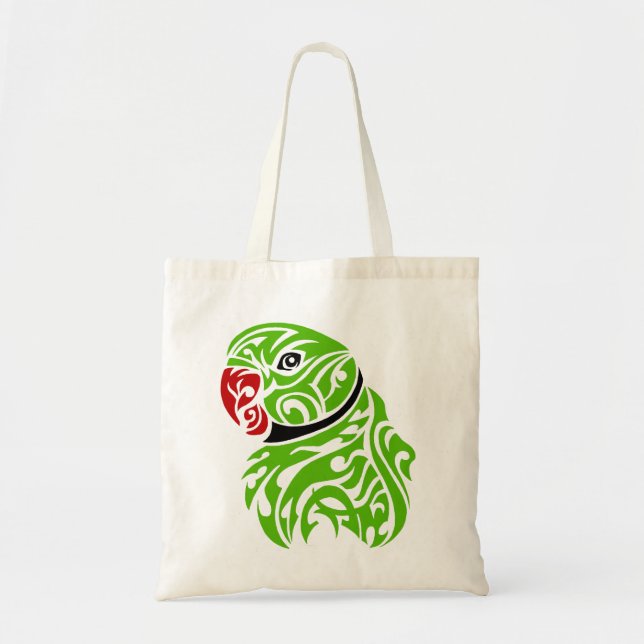 Bolso De Tela Tatuaje verde del loro del ringneck (Frente)
