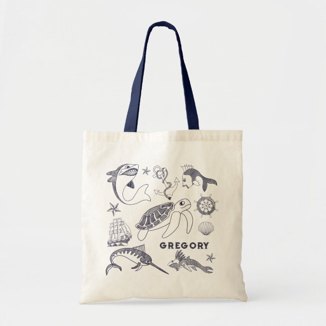 Bolso De Tela Tatuajes Náuticos del viejo marinero personalizado (Frente)