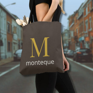 Bolso De Tela Taupe Elegante Regalo de Monograma Dorado Personal