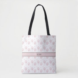 Bolso De Tela Taupe & Pink Paw Print Tote Bag – Personalized