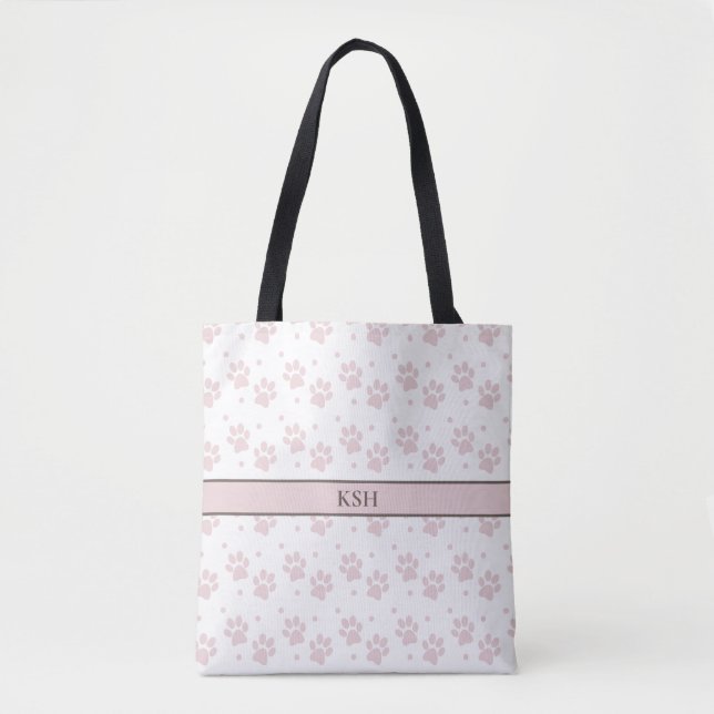 Bolso De Tela Taupe & Pink Paw Print Tote Bag – Personalized (Anverso)