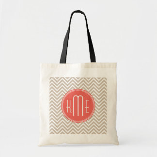 Bolso De Tela Taupe y Coral Elegante Monograma Personalizada