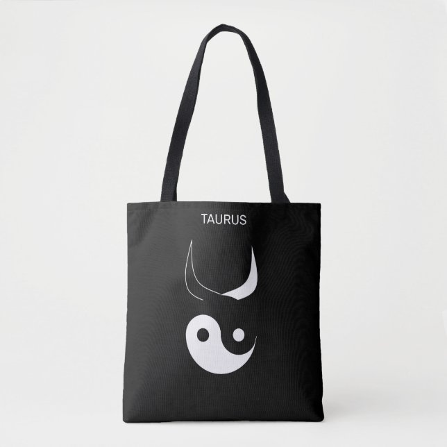 Bolso De Tela Taurus y estilo Yin blanco y negro Yang en negro (Anverso)