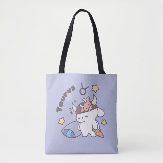 Bolso De Tela Taurus Zodiac Dreamer - Conejo Cute Sleepy (Anverso)