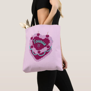 Bolso De Tela Taurus Zodiac Pastel Heart Cake de Cumpleaños