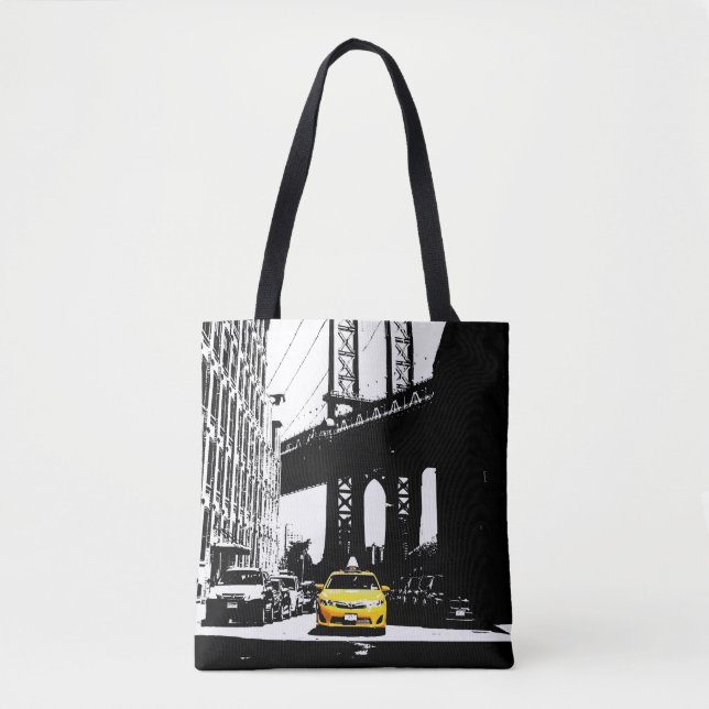 Bolso De Tela Taxi Amarillo lindo Nyc Nueva York Brooklyn Black (Anverso)