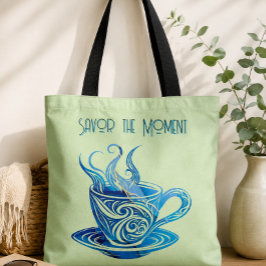 Bolso De Tela Taza de café azul artístico con patrones giratorio