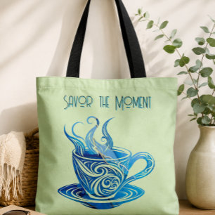 Bolso De Tela Taza de café azul artístico con patrones giratorio