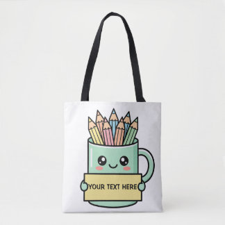 Bolso De Tela Taza de café con lápices Señal en blanco Gráfico p