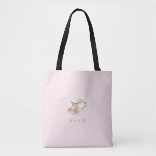 Bolso De Tela Taza de té rosa con lazo de coqueta elegante y ref