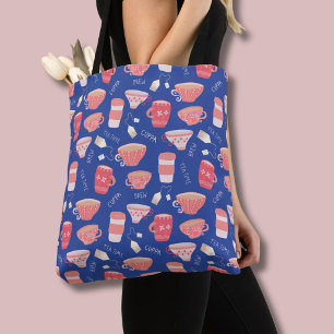 Bolso De Tela Taza de té vintage estampado melocotón y azul
