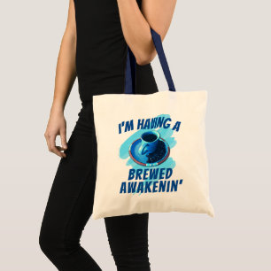 Bolso De Tela Taza y platillo de café divertida de Fun Brewed Aw