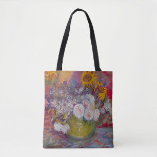 Bolso De Tela Tazón con girasoles y Rosas por Vincent van Gogh